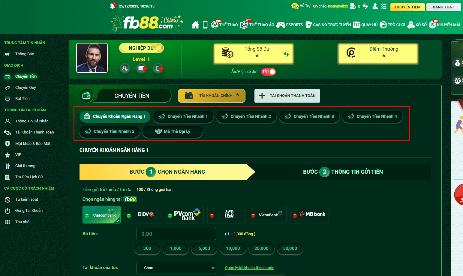 Hướng dẫn nạp tiền vào Fb88 nhanh chóng và an toàn cho bạn 6 Lựa chọn các mục chuyển tiền thích hợp của bạn
