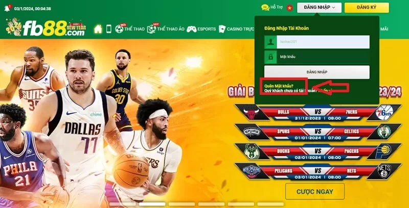 Hướng dẫn đăng nhập FB88 mới nhất cho Tân Thủ 11 Ấn chọn quên mật khẩu để lấy lại mật khẩu đăng nhập FB88